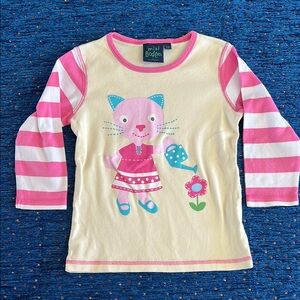 Mini Boden Pink and Cream 3/4 Sleeve Tee with Cartoon Design